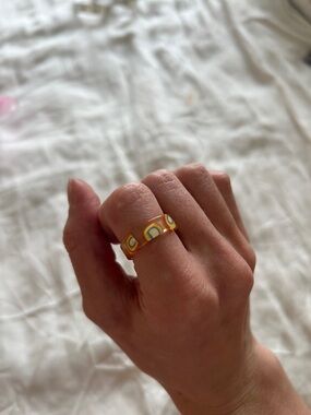 Colorful Yellow Rainbow Resin Band Ring - Women Jewelry